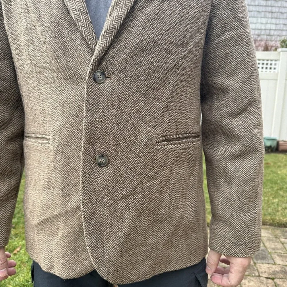 L.L. Bean Men's  Wool Primaloft Jacket‎ 44 Brown Tan Herringbone Warm Blazer